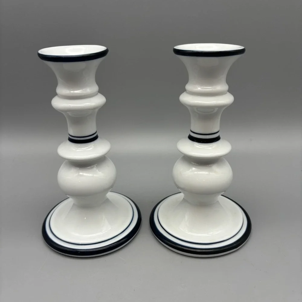 Dansk Bistro Candle Holder Christianshavn Blue White‎ Portugal Candlesticks Pair